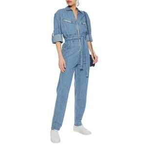 IRO Polly Cleo Shearling Chambray Blue Denim Jean Jumpsuit Size 36/ US 4